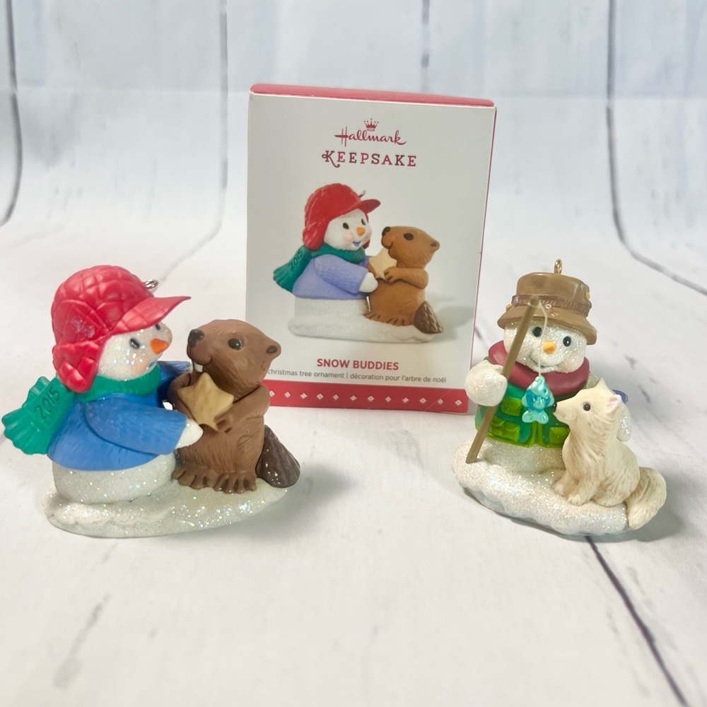 Hallmark Snow Buddies Keepsake Ornaments Lot: 2008 Fox #11 & 2015 Beaver #18